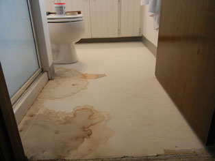 Before - Subfloor suffers from extensive water damage.